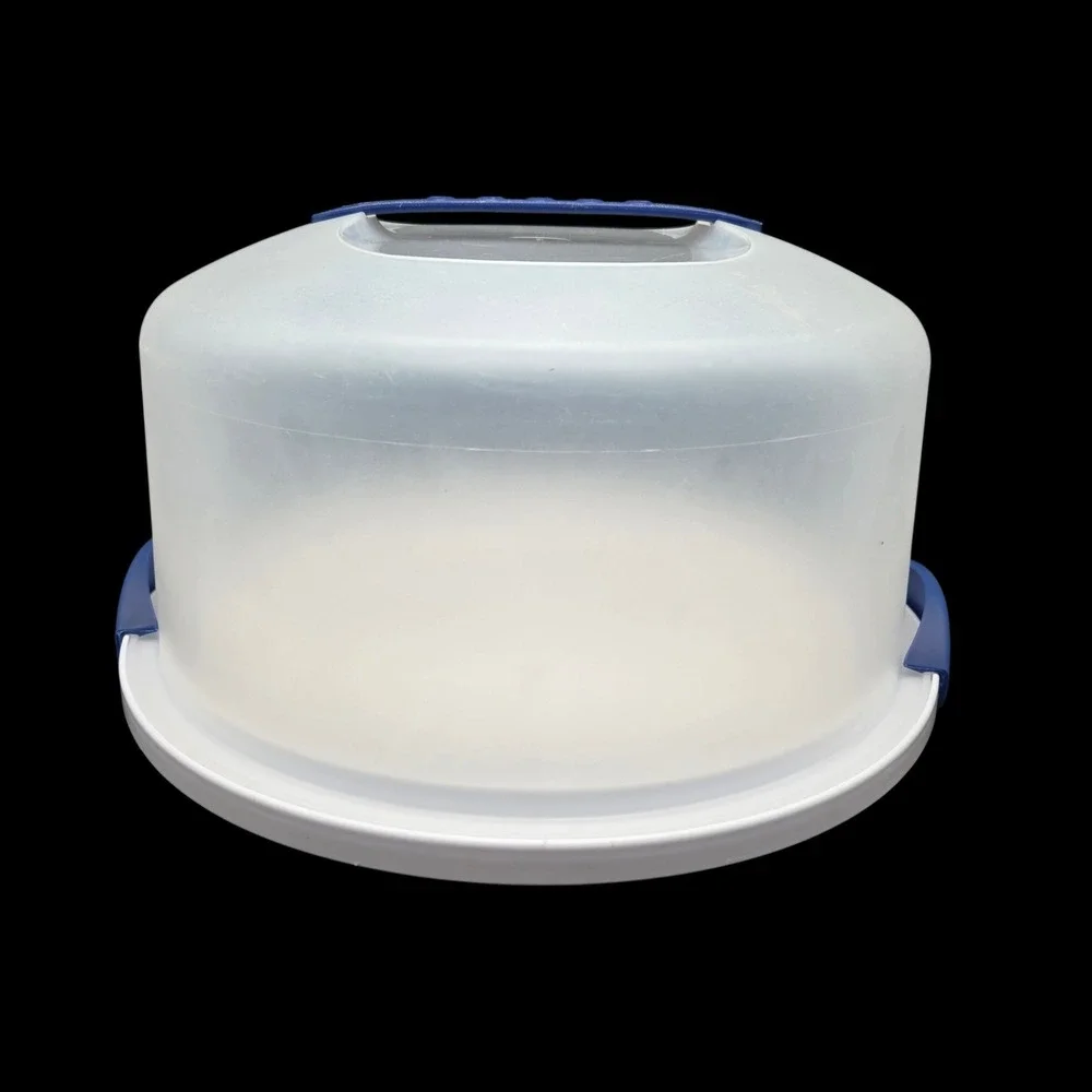 Sterilite Cake Carrier Large White & Blue Round Portable Holder Cake Saver